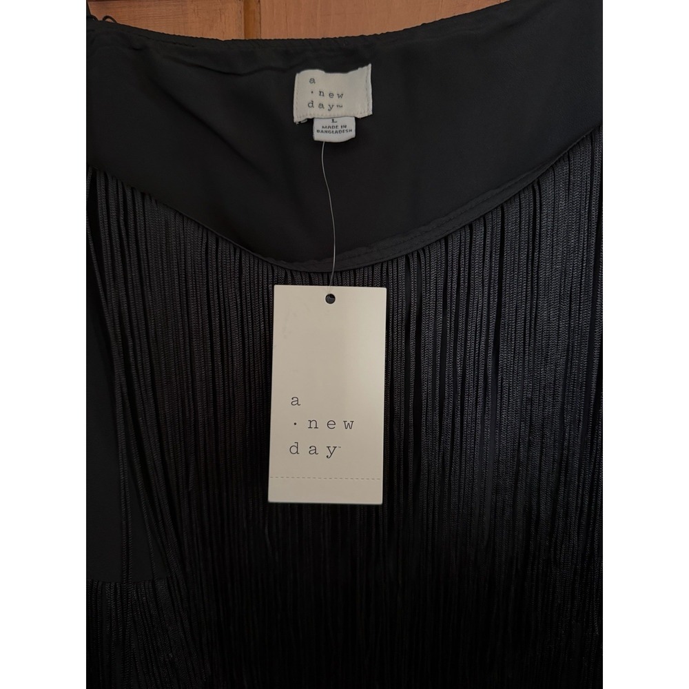 Women's A New Day Black Layered Fringe Mini Dress Size Large NWT Western Dress - Picture 4 of 6